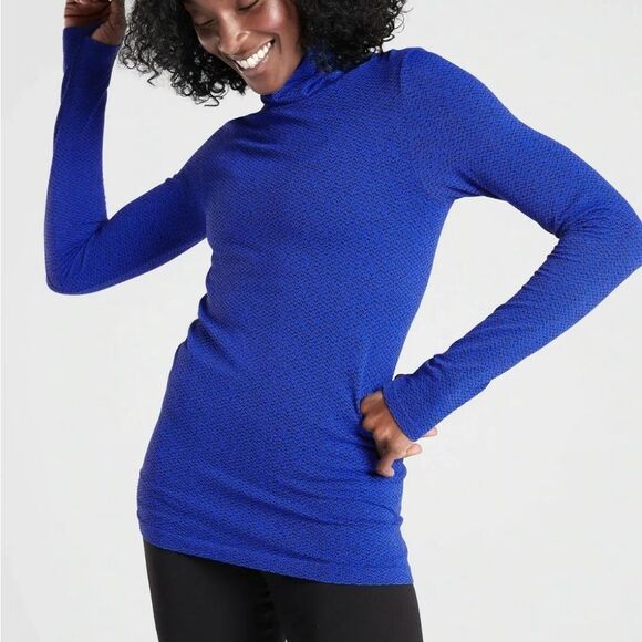 Athleta Flurry Peak Turtleneck Long Sleeve Top Blue Black Size M - Picture 2 of 5